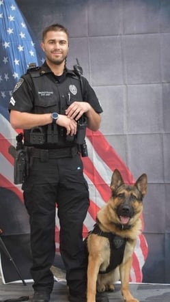 Nate Beckstrand and Bane, canine detection team